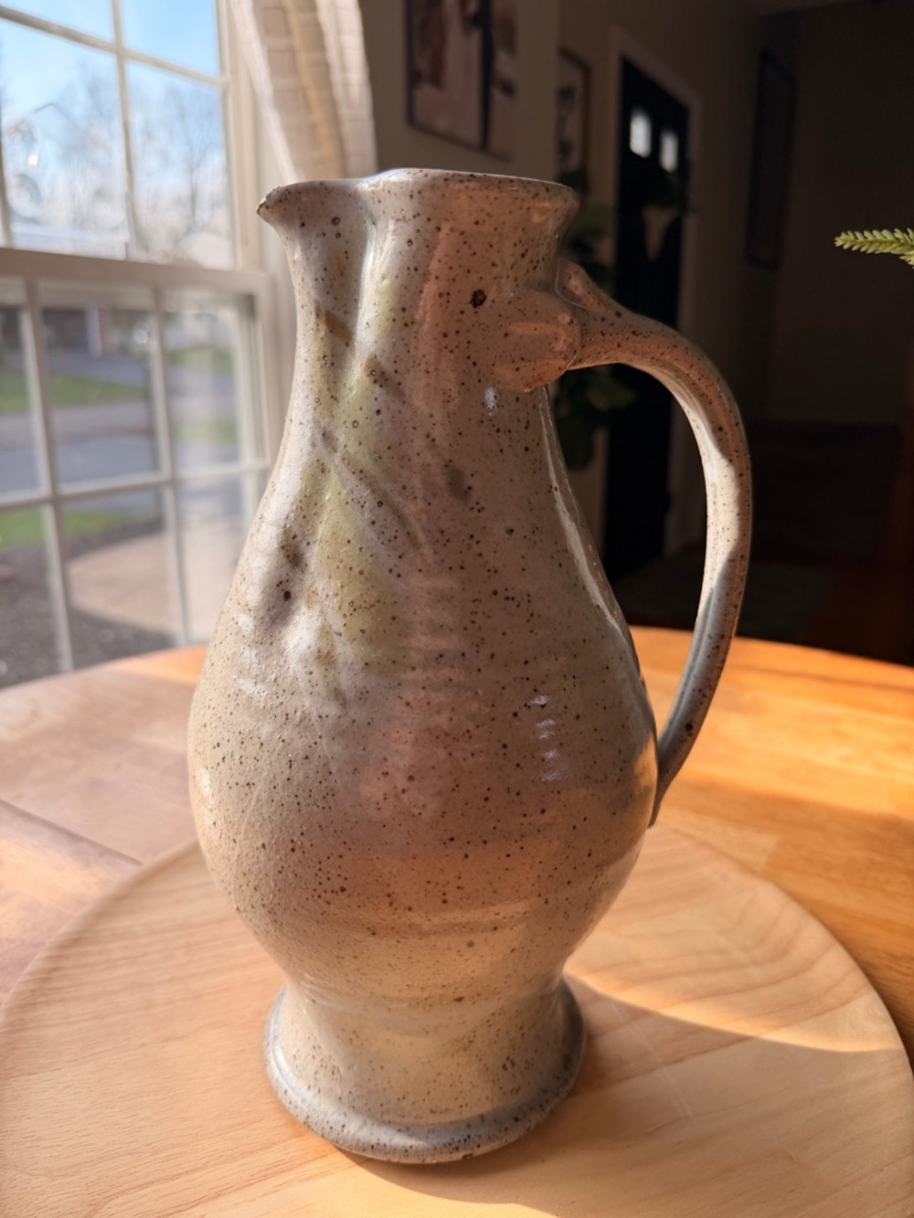 Handmade Studio Art Pottery Pitcher — Speckled Ash Glaze, Signed, Vintage